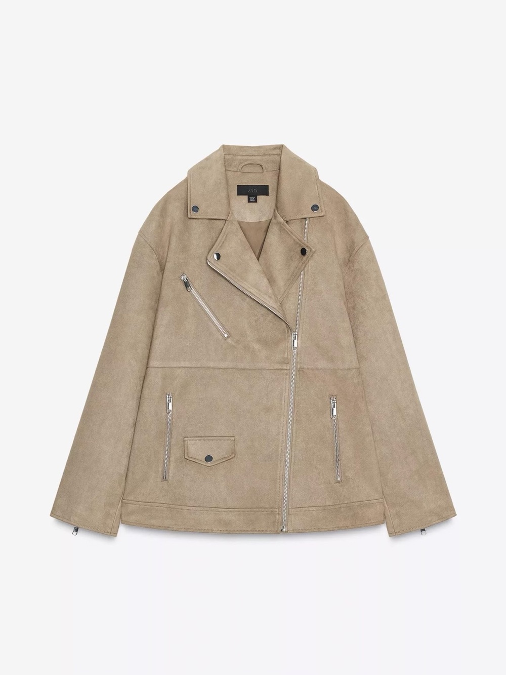 Zara Taupe Suede Moto Jacket with Asymmetrical Zip